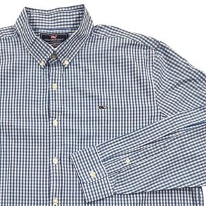 Vineyard Vines Slim Fit Whale Shirt Blue Gingham Check Cotton Mens 2XL